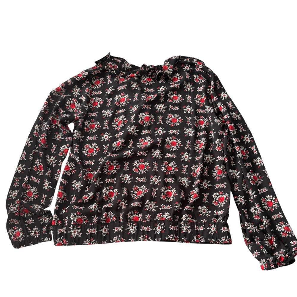 LOFT Ruffle Floral Black / Red Blouse Size XS — BEAUTIFUL!!! - Picture 4 of 9